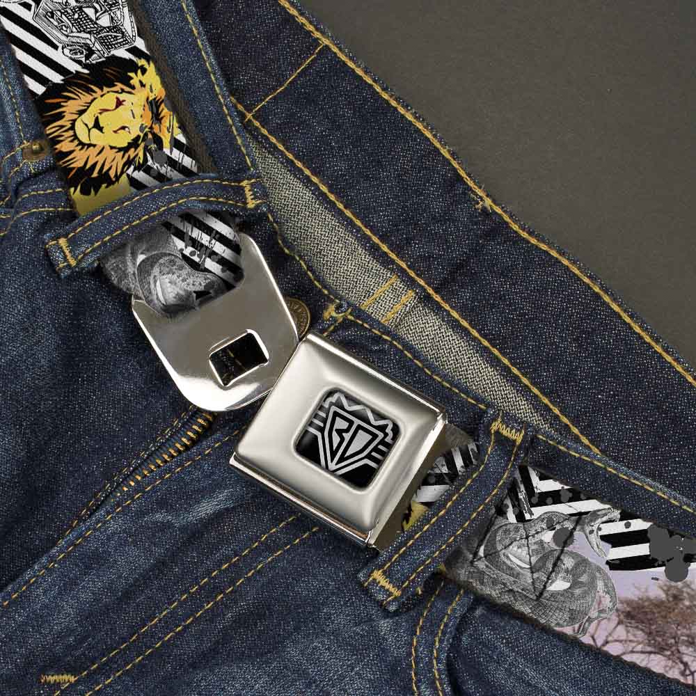 BD Wings Logo CLOSE-UP Full Color Black Silver Seatbelt Belt - Safari Webbing Seatbelt Belts Buckle-Down