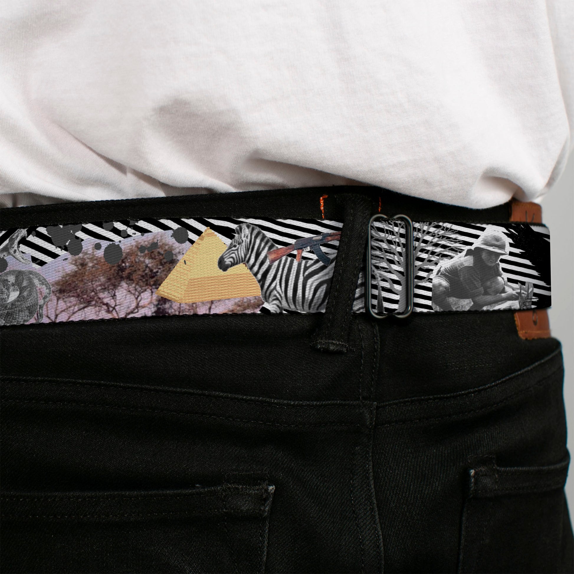 BD Wings Logo CLOSE-UP Full Color Black Silver Seatbelt Belt - Safari Webbing Seatbelt Belts Buckle-Down