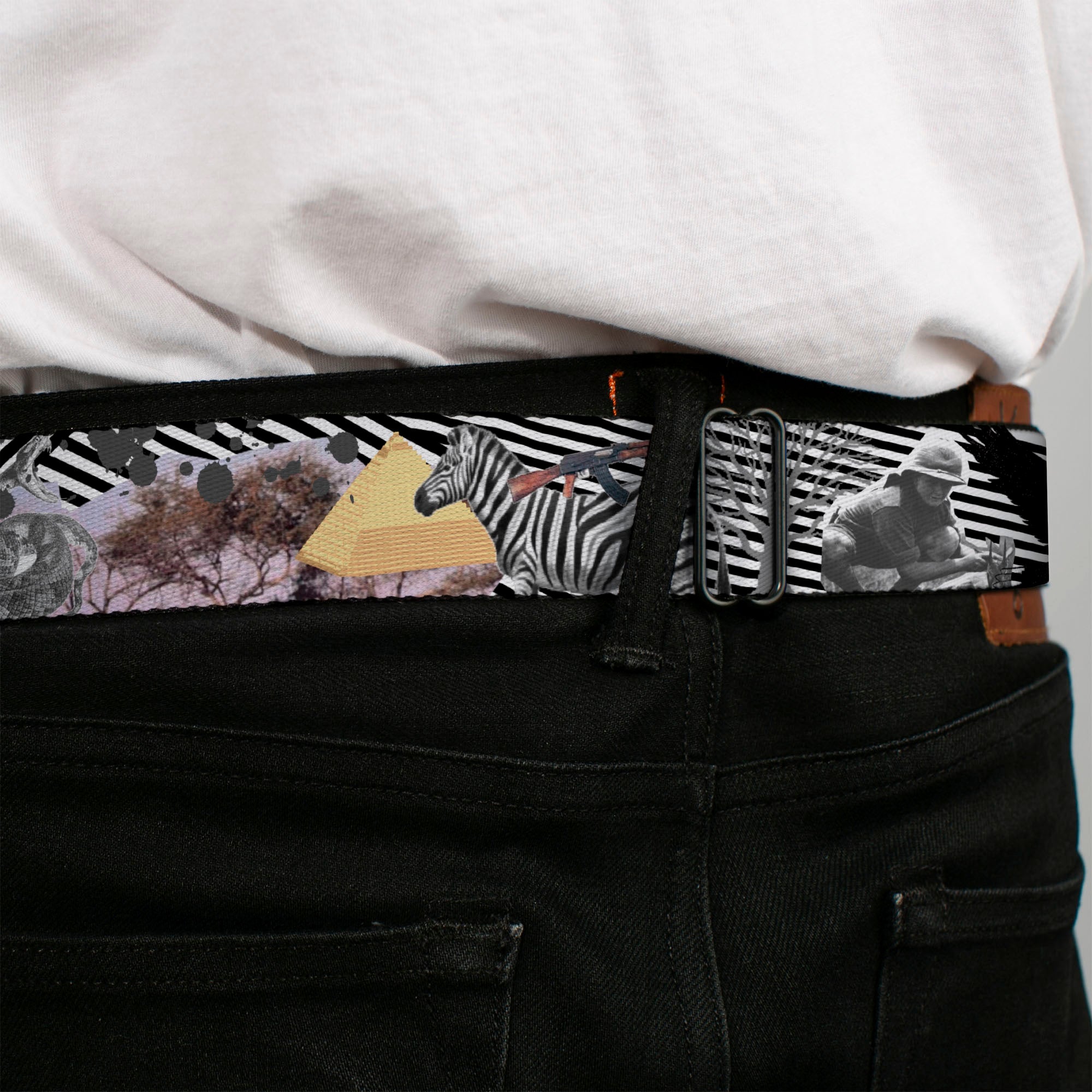 BD Wings Logo CLOSE-UP Full Color Black Silver Seatbelt Belt - Safari Webbing Seatbelt Belts Buckle-Down