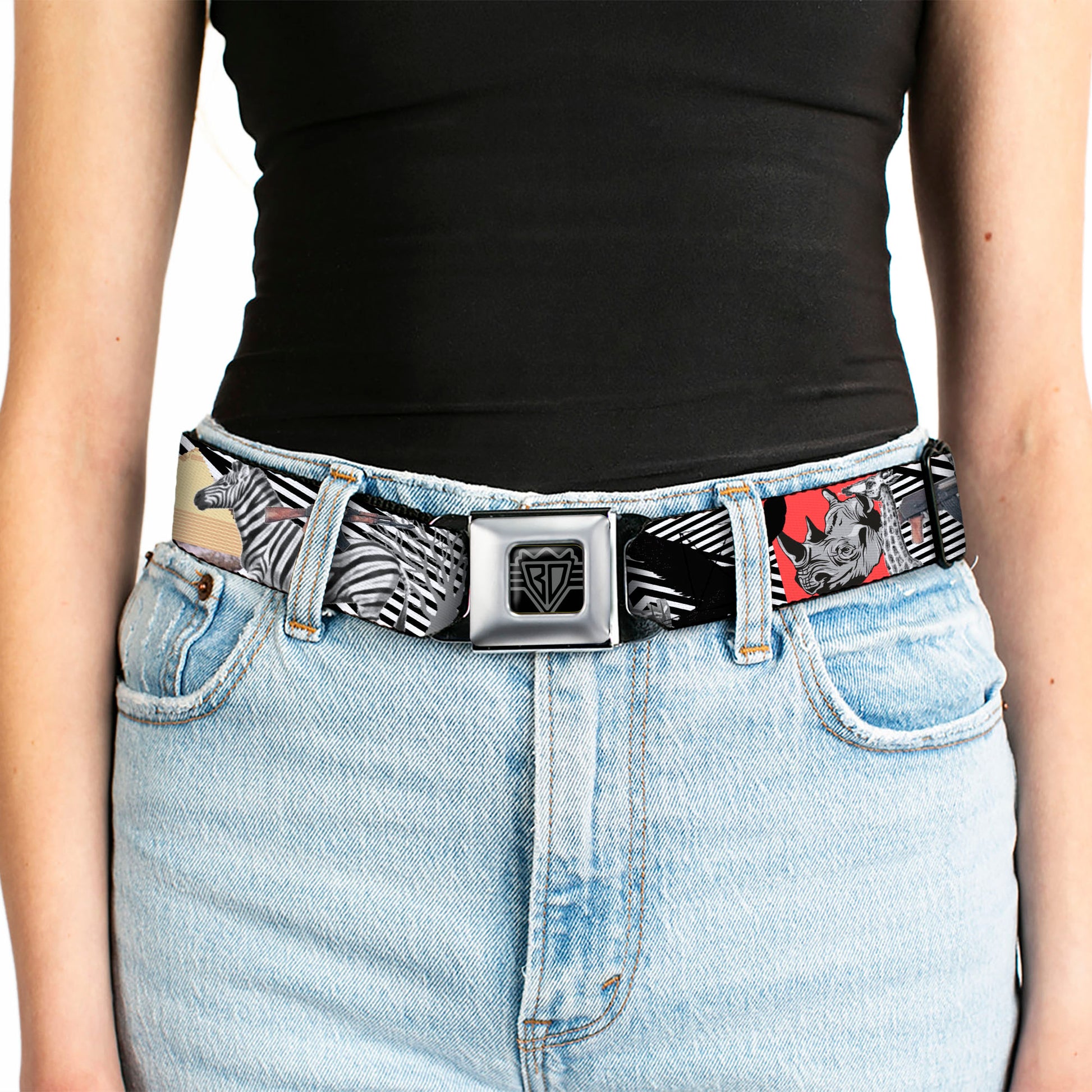 BD Wings Logo CLOSE-UP Full Color Black Silver Seatbelt Belt - Safari Webbing Seatbelt Belts Buckle-Down