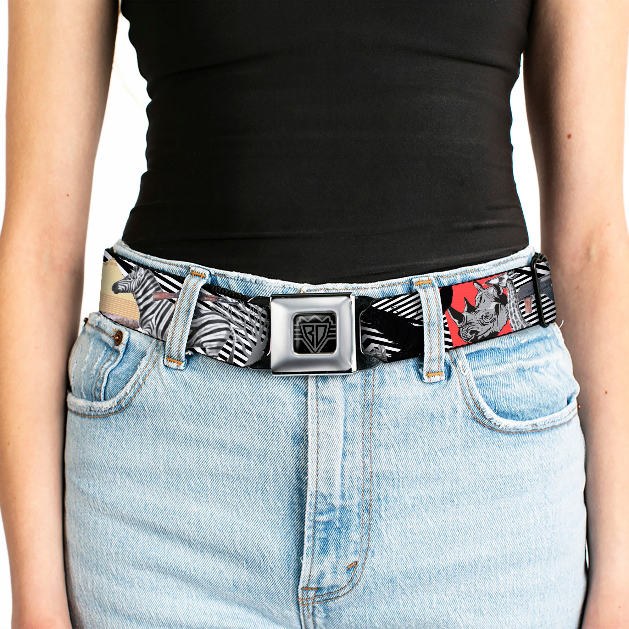 BD Wings Logo CLOSE-UP Full Color Black Silver Seatbelt Belt - Safari Webbing Seatbelt Belts Buckle-Down