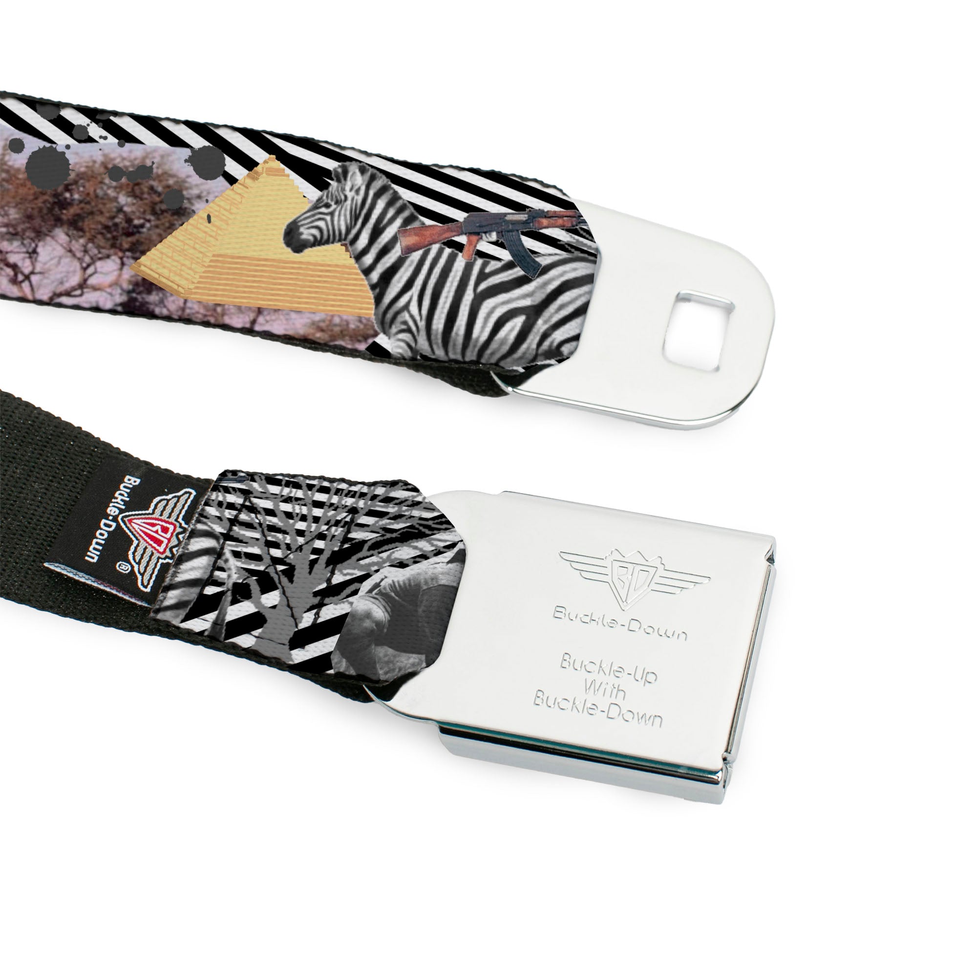 BD Wings Logo CLOSE-UP Full Color Black Silver Seatbelt Belt - Safari Webbing Seatbelt Belts Buckle-Down