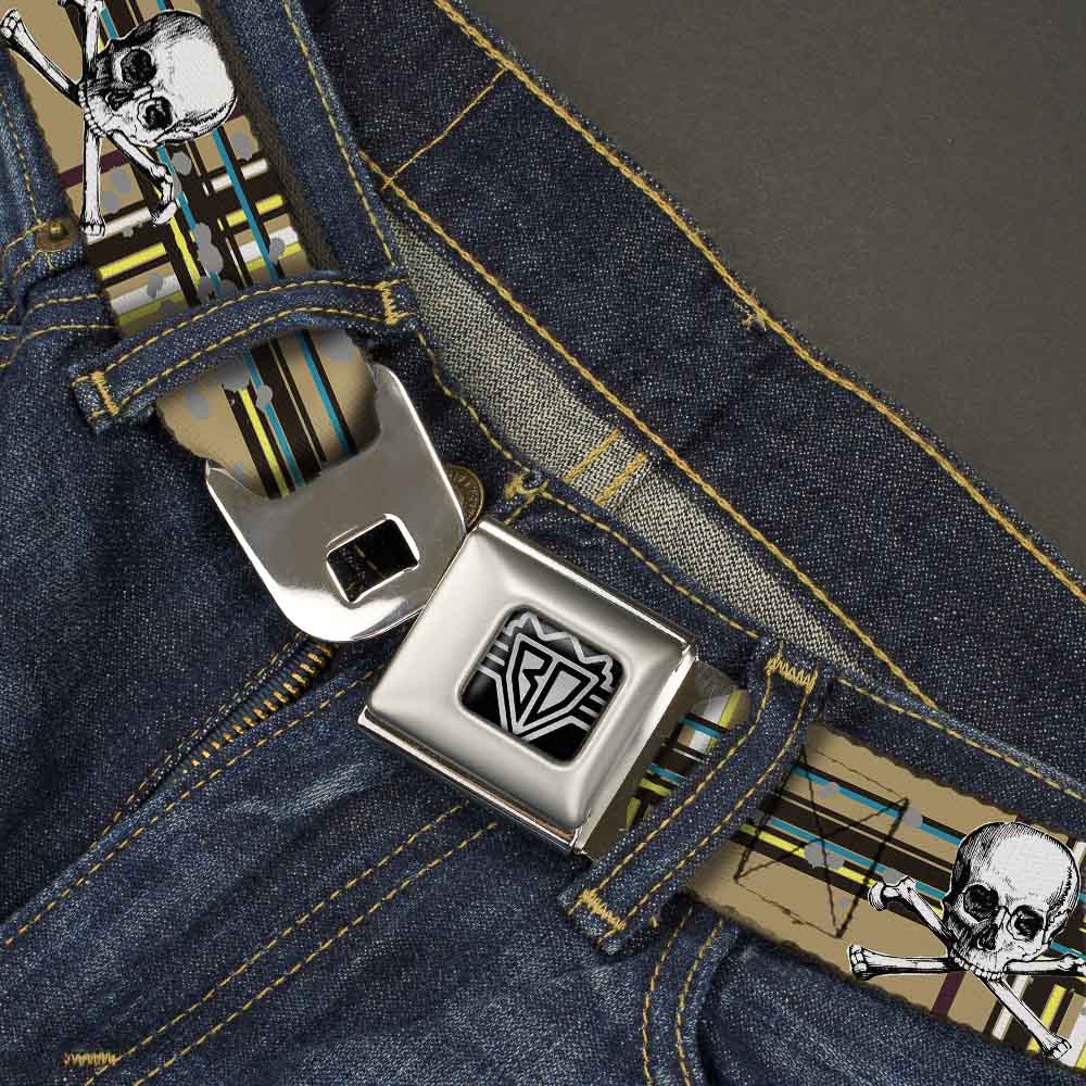 BD Wings Logo CLOSE-UP Full Color Black Silver Seatbelt Belt - Skull & Cross Bones Plaid Tan Webbing Seatbelt Belts Buckle-Down