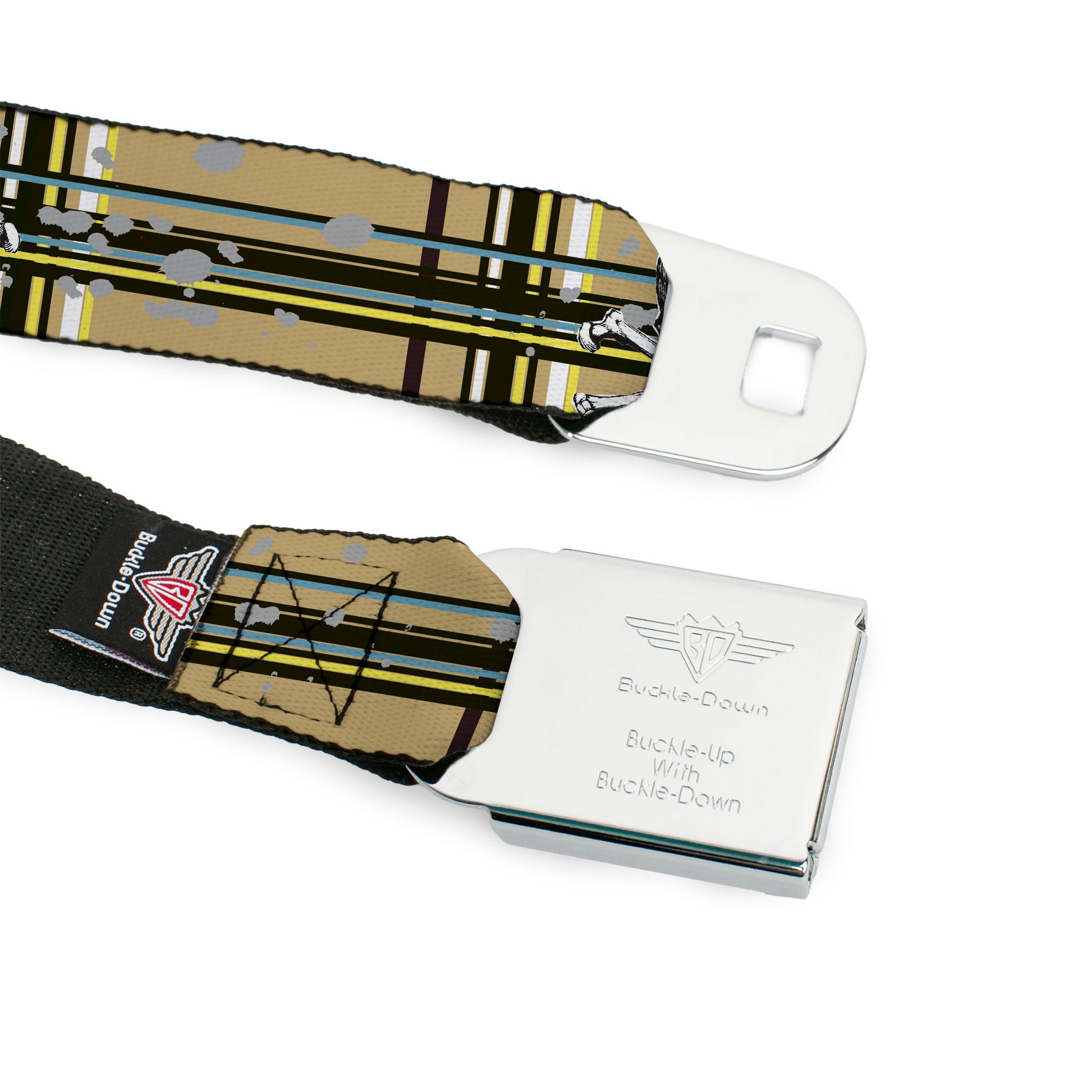 BD Wings Logo CLOSE-UP Full Color Black Silver Seatbelt Belt - Skull & Cross Bones Plaid Tan Webbing Seatbelt Belts Buckle-Down