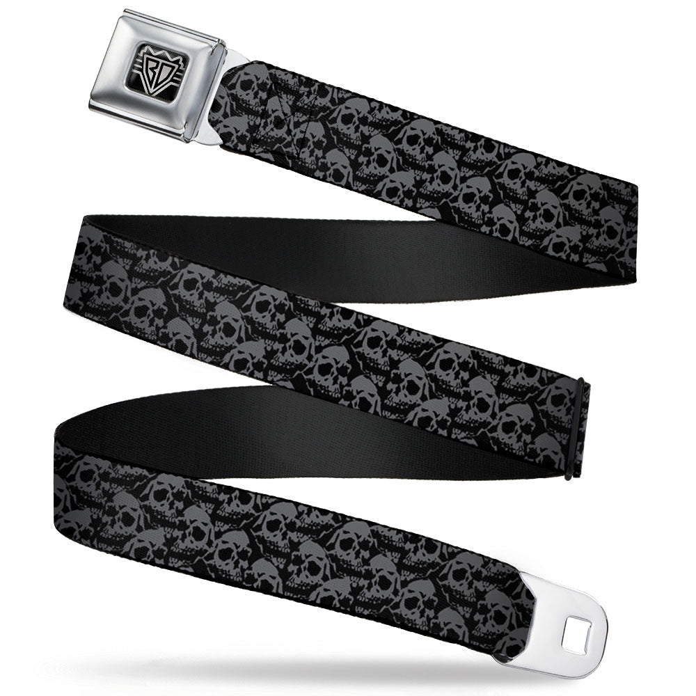 BD Wings Logo CLOSE-UP Full Color Black Silver Seatbelt Belt - Skull Yard Black/Gray Webbing Seatbelt Belts Buckle-Down