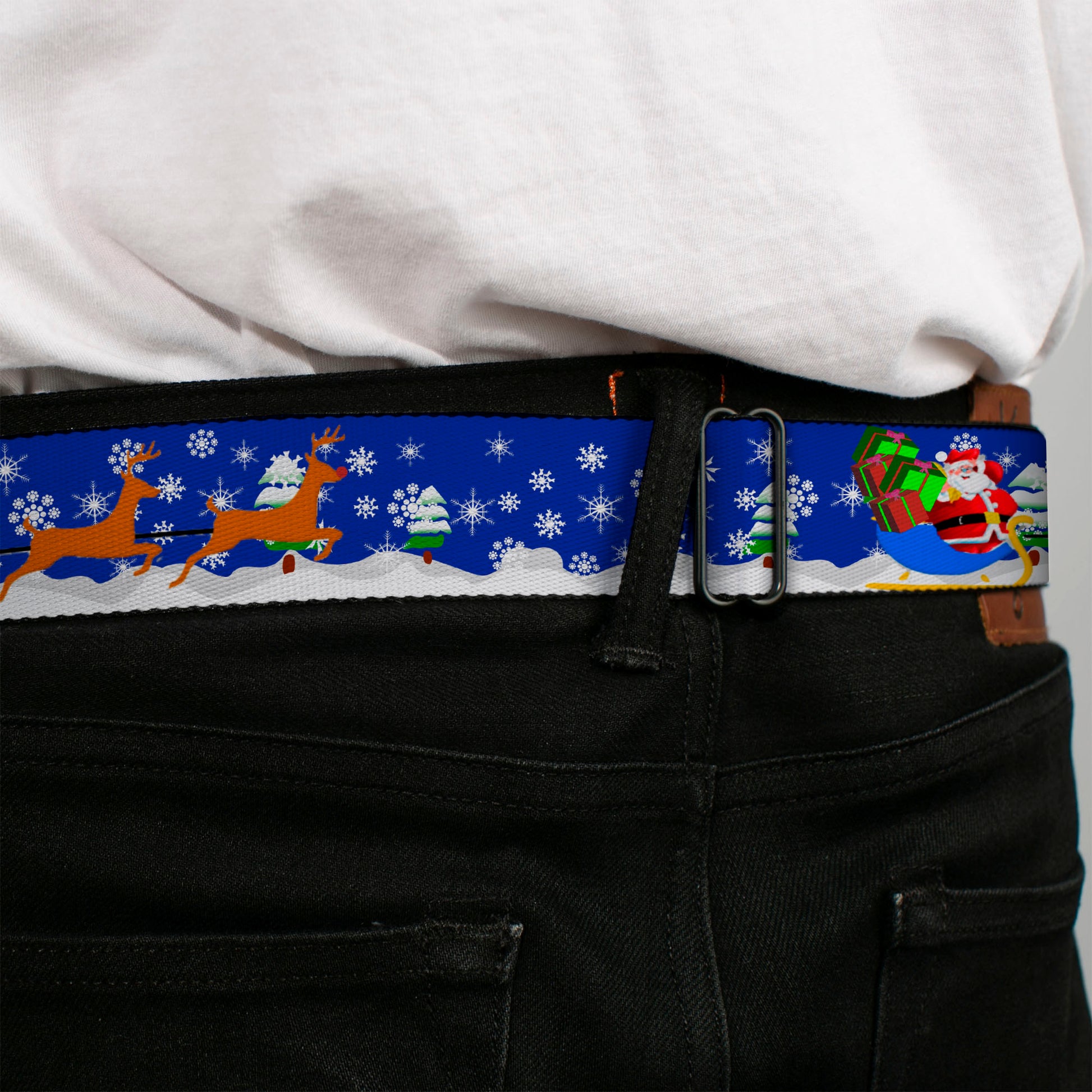 BD Wings Logo CLOSE-UP Full Color Black Silver Seatbelt Belt - Santa & Reindeers Webbing Seatbelt Belts Buckle-Down