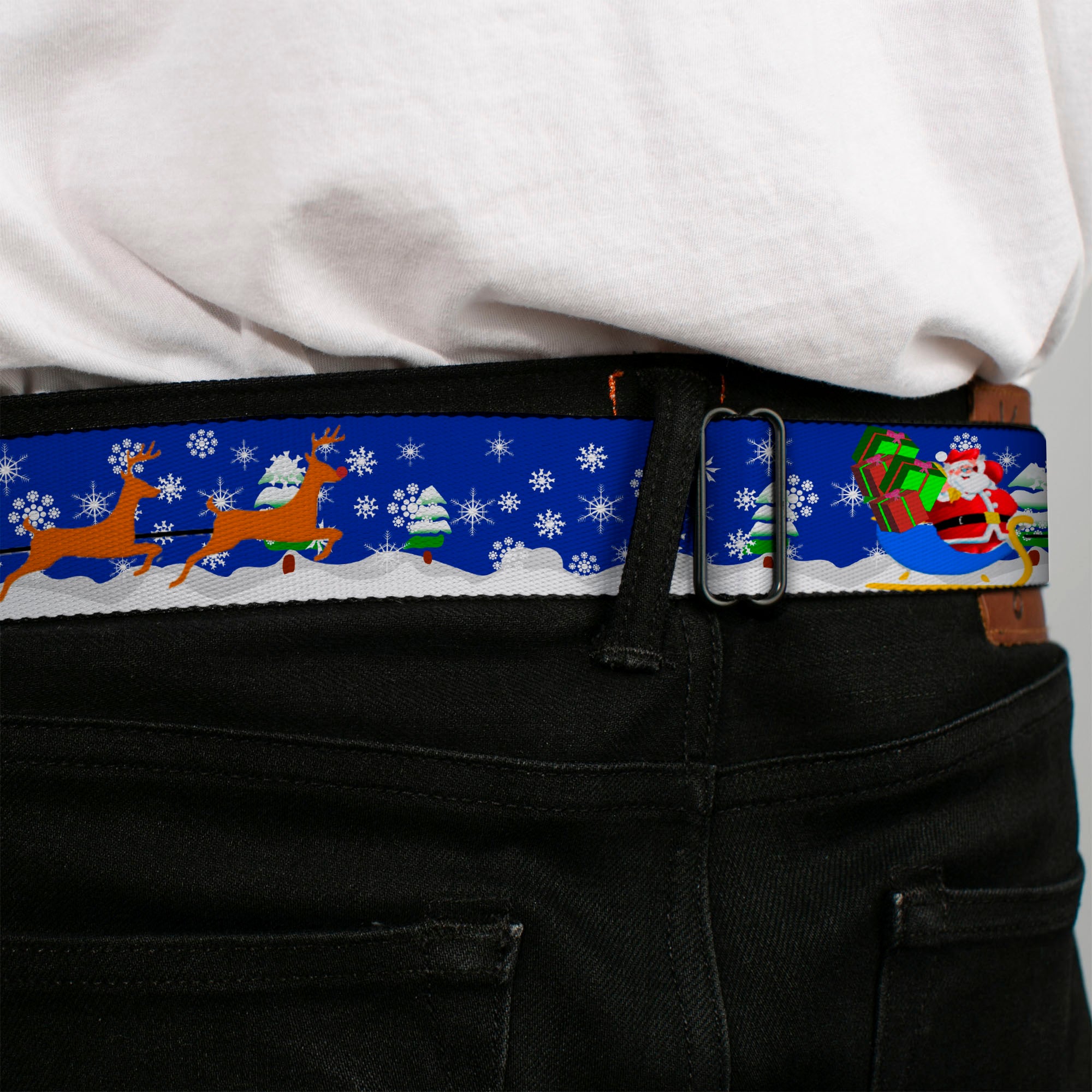 BD Wings Logo CLOSE-UP Full Color Black Silver Seatbelt Belt - Santa & Reindeers Webbing Seatbelt Belts Buckle-Down