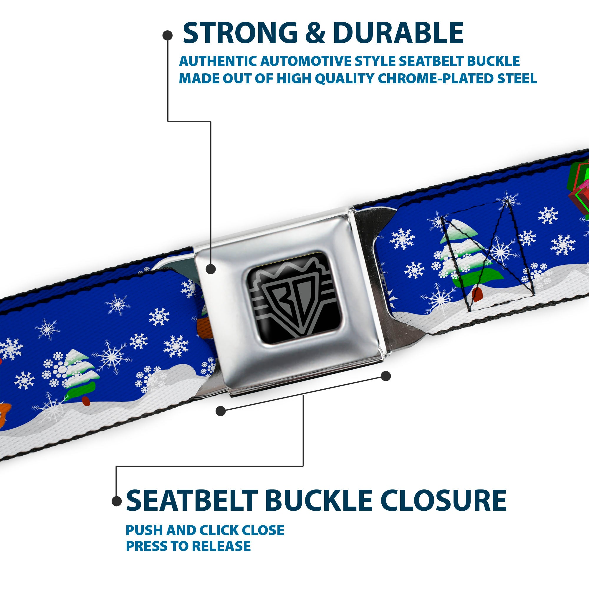 BD Wings Logo CLOSE-UP Full Color Black Silver Seatbelt Belt - Santa & Reindeers Webbing Seatbelt Belts Buckle-Down