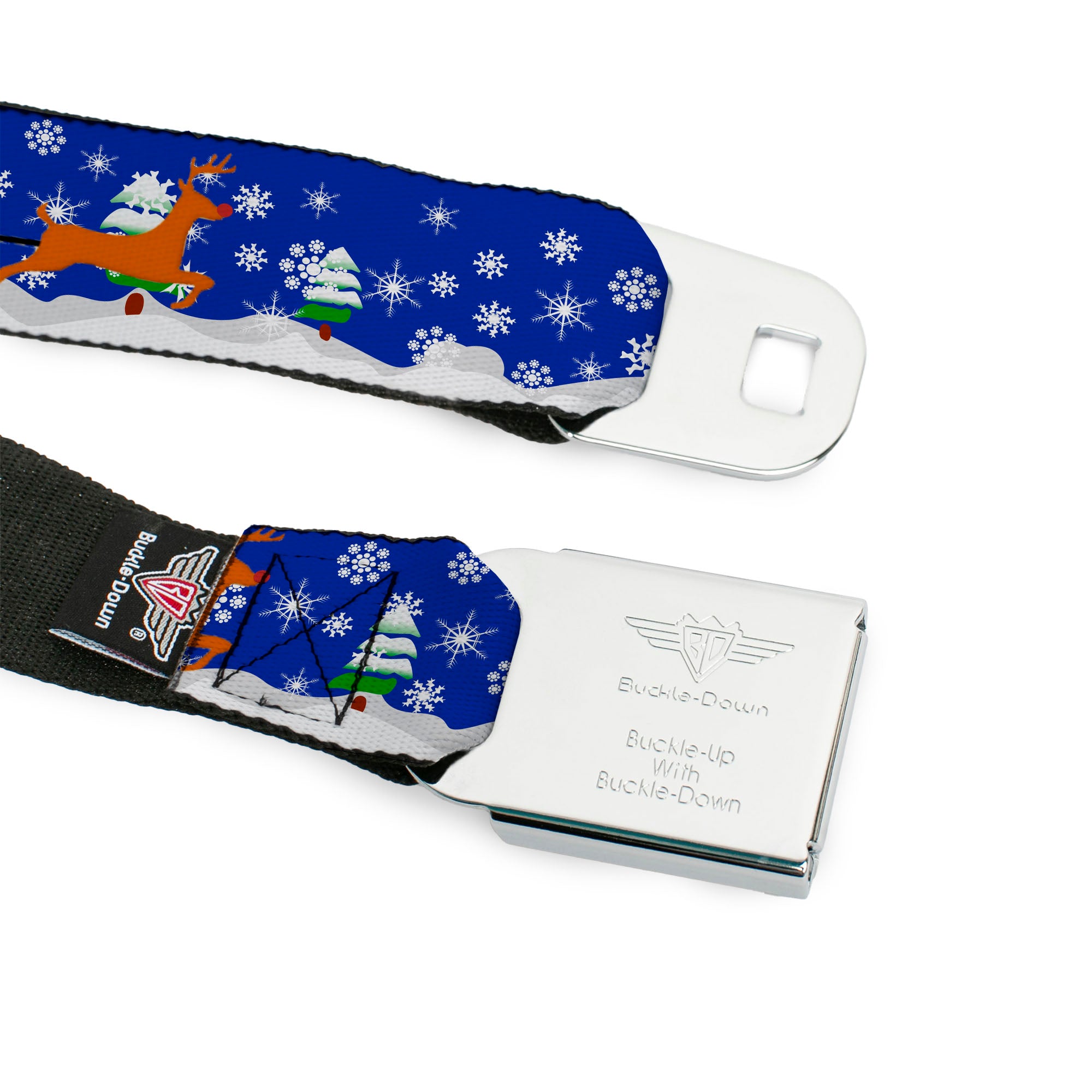 BD Wings Logo CLOSE-UP Full Color Black Silver Seatbelt Belt - Santa & Reindeers Webbing Seatbelt Belts Buckle-Down
