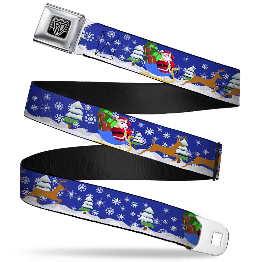 BD Wings Logo CLOSE-UP Full Color Black Silver Seatbelt Belt - Santa & Reindeers Webbing Seatbelt Belts Buckle-Down