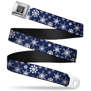 BD Wings Logo CLOSE-UP Full Color Black Silver Seatbelt Belt - Snowflakes Blue/White Webbing Seatbelt Belts Buckle-Down