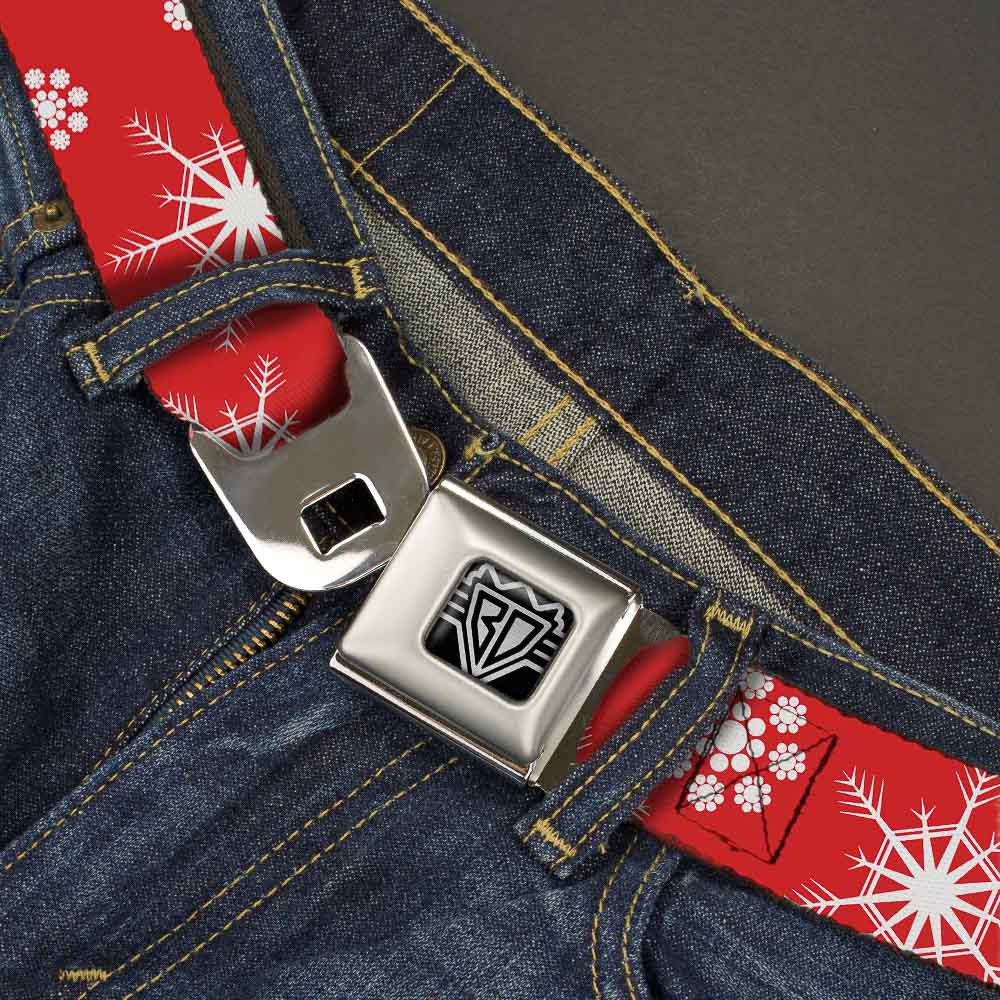 BD Wings Logo CLOSE-UP Full Color Black Silver Seatbelt Belt - Snowflakes Red/White Webbing Seatbelt Belts Buckle-Down
