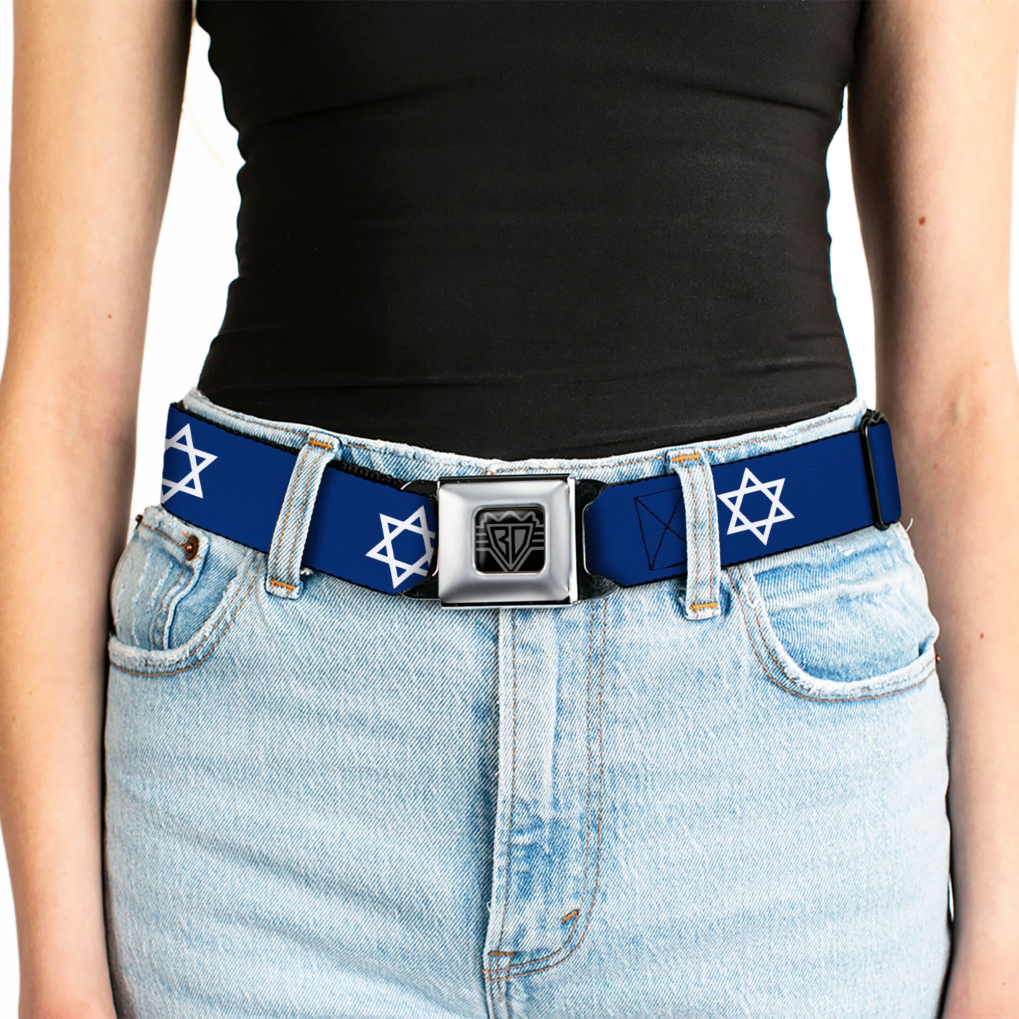 BD Wings Logo CLOSE-UP Full Color Black Silver Seatbelt Belt - Star of David Webbing Seatbelt Belts Buckle-Down