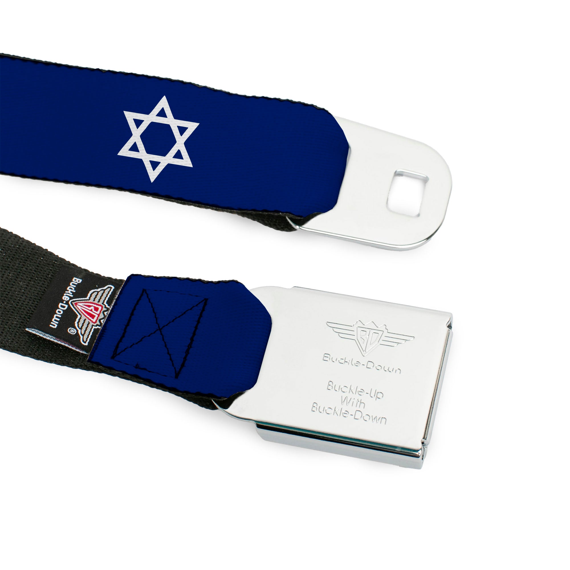 BD Wings Logo CLOSE-UP Full Color Black Silver Seatbelt Belt - Star of David Webbing Seatbelt Belts Buckle-Down