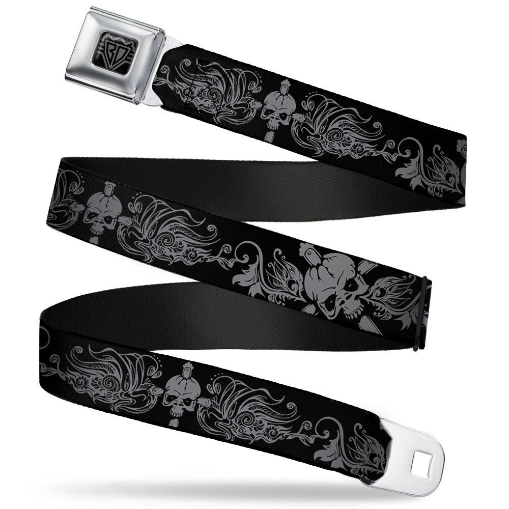 BD Wings Logo CLOSE-UP Full Color Black Silver Seatbelt Belt - Skull & Dagger w/Filigree Black/Gray Webbing Seatbelt Belts Buckle-Down