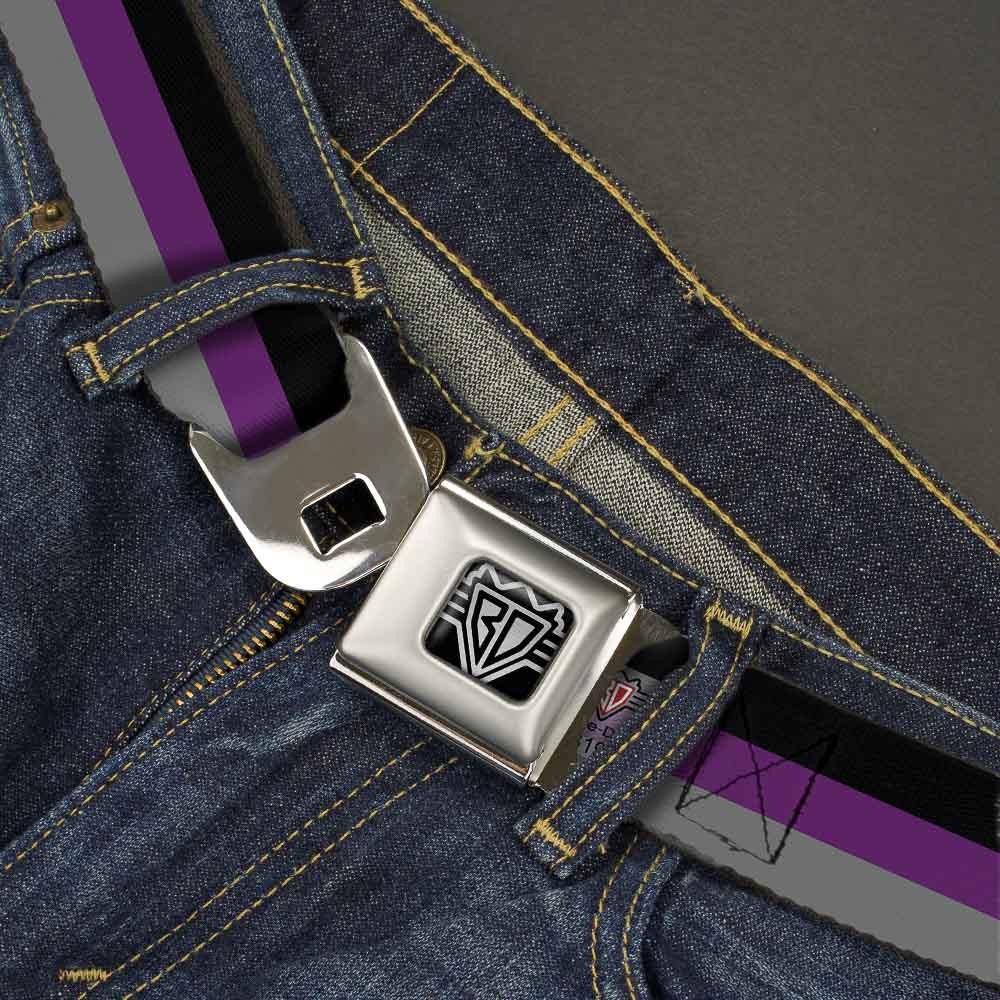 BD Wings Logo CLOSE-UP Full Color Black Silver Seatbelt Belt - Stripes Black/Purple/Gray Webbing Seatbelt Belts Buckle-Down