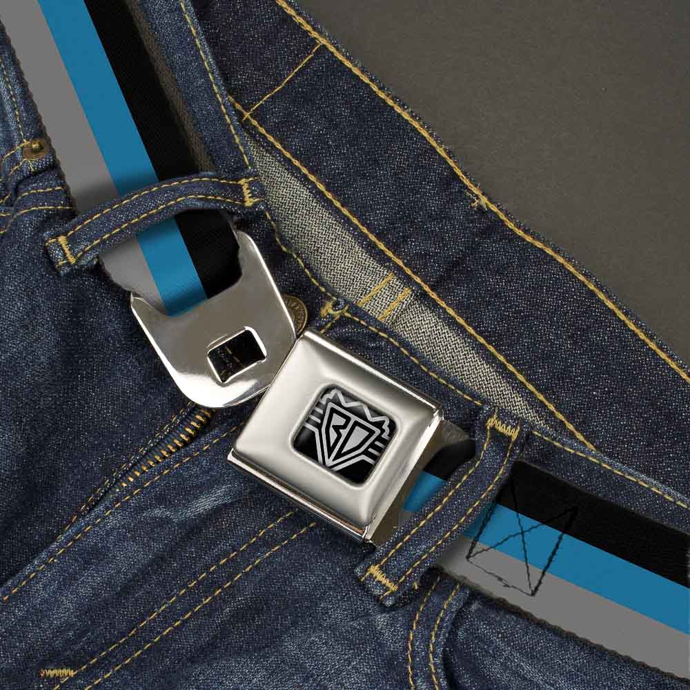 BD Wings Logo CLOSE-UP Full Color Black Silver Seatbelt Belt - Stripes Black/Turquoise/Gray Webbing Seatbelt Belts Buckle-Down