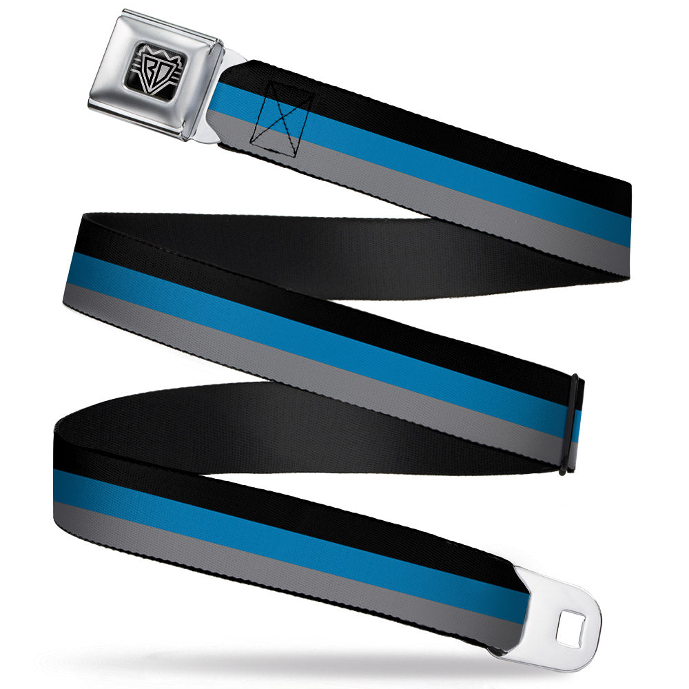 BD Wings Logo CLOSE-UP Full Color Black Silver Seatbelt Belt - Stripes Black/Turquoise/Gray Webbing Seatbelt Belts Buckle-Down