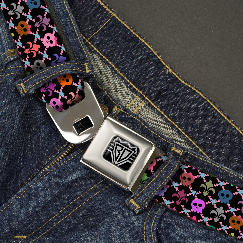 BD Wings Logo CLOSE-UP Full Color Black Silver Seatbelt Belt - Skull & Fleur-de-Lis Black/Multi Color Webbing Seatbelt Belts Buckle-Down
