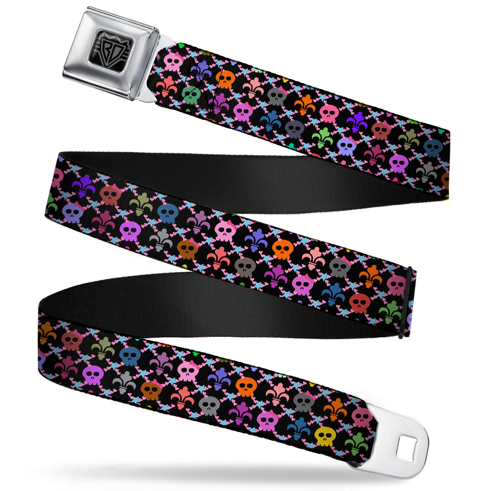 BD Wings Logo CLOSE-UP Full Color Black Silver Seatbelt Belt - Skull & Fleur-de-Lis Black/Multi Color Webbing Seatbelt Belts Buckle-Down