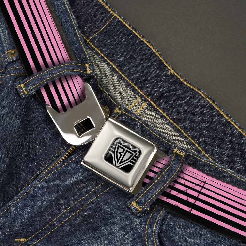 BD Wings Logo CLOSE-UP Full Color Black Silver Seatbelt Belt - Stripe Transition Black/Pink Webbing Seatbelt Belts Buckle-Down