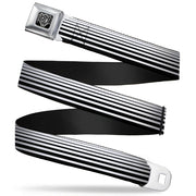 BD Wings Logo CLOSE-UP Full Color Black Silver Seatbelt Belt - Stripe Transition Black/White Webbing Seatbelt Belts Buckle-Down