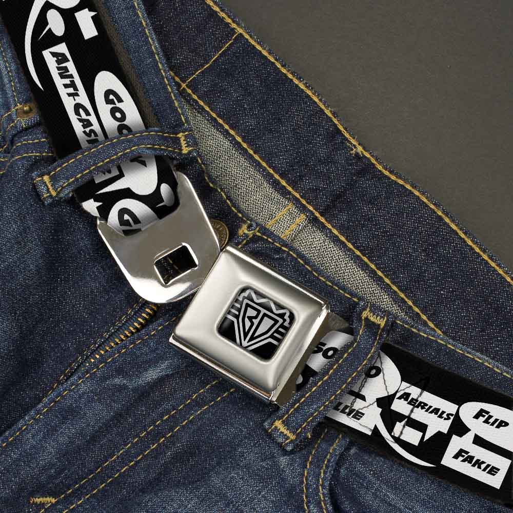 BD Wings Logo CLOSE-UP Full Color Black Silver Seatbelt Belt - Skater Bubbles Webbing Seatbelt Belts Buckle-Down
