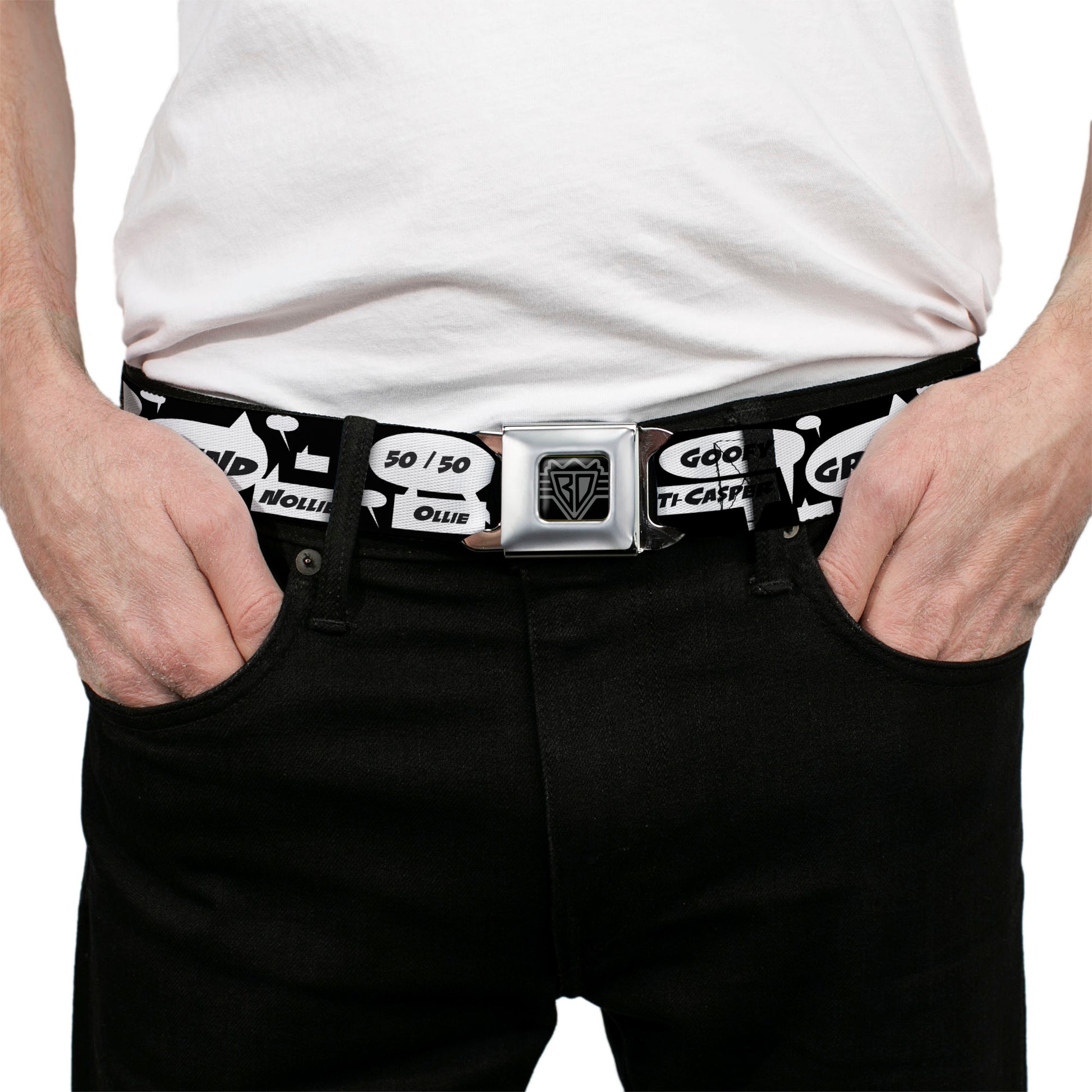 BD Wings Logo CLOSE-UP Full Color Black Silver Seatbelt Belt - Skater Bubbles Webbing Seatbelt Belts Buckle-Down