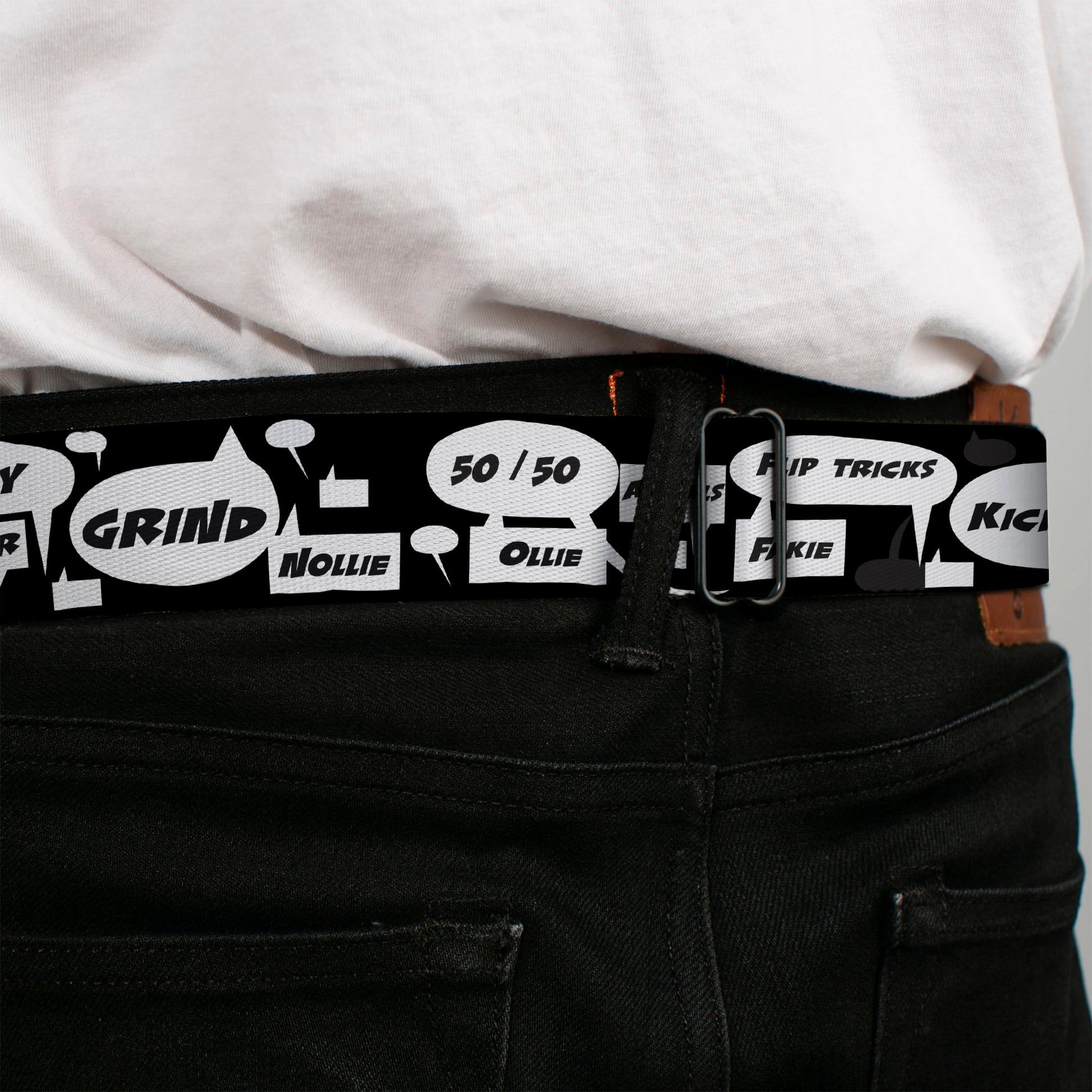 BD Wings Logo CLOSE-UP Full Color Black Silver Seatbelt Belt - Skater Bubbles Webbing Seatbelt Belts Buckle-Down