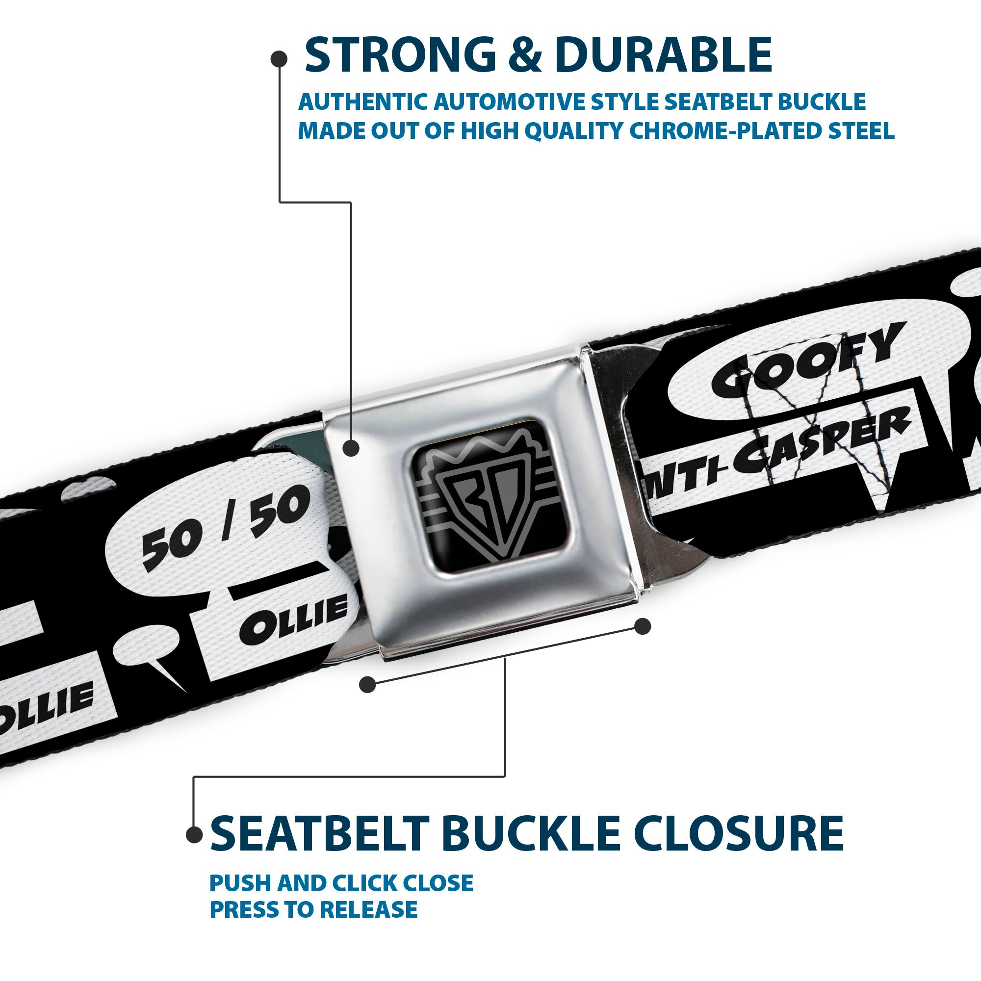 BD Wings Logo CLOSE-UP Full Color Black Silver Seatbelt Belt - Skater Bubbles Webbing Seatbelt Belts Buckle-Down