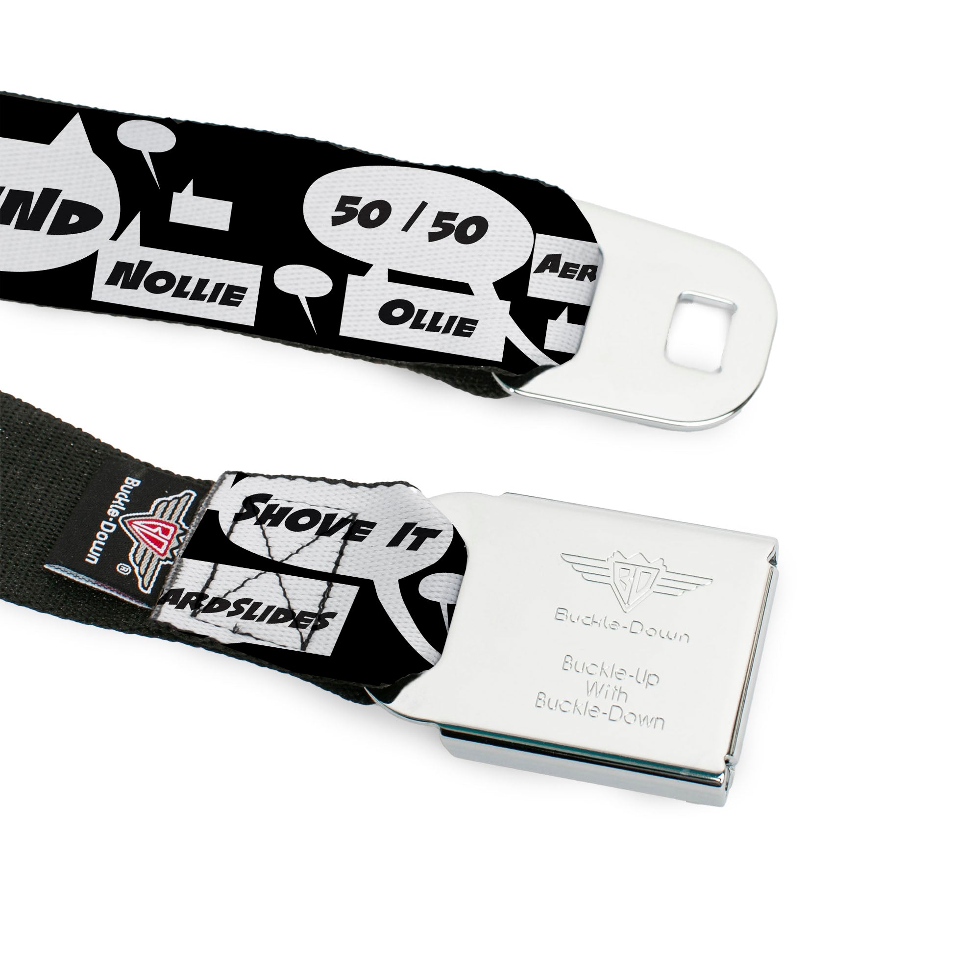 BD Wings Logo CLOSE-UP Full Color Black Silver Seatbelt Belt - Skater Bubbles Webbing Seatbelt Belts Buckle-Down