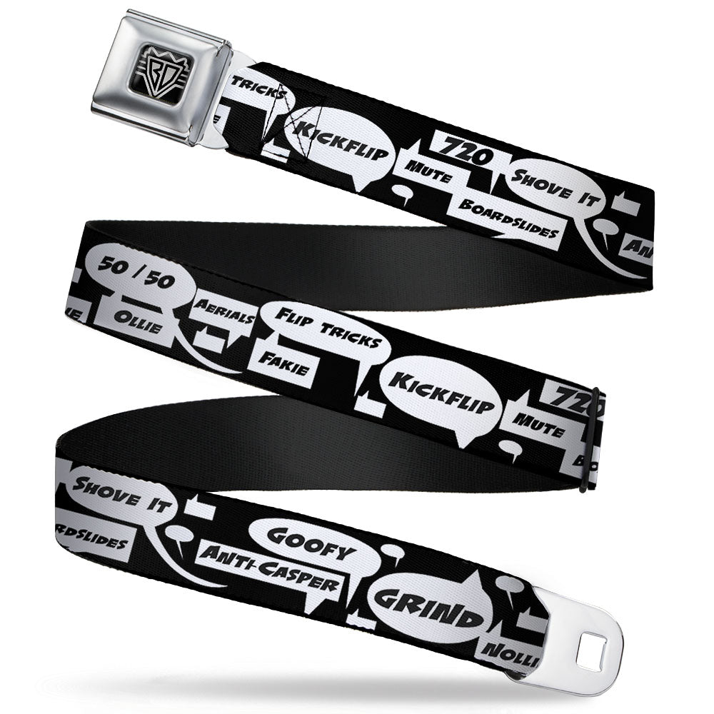 BD Wings Logo CLOSE-UP Full Color Black Silver Seatbelt Belt - Skater Bubbles Webbing Seatbelt Belts Buckle-Down