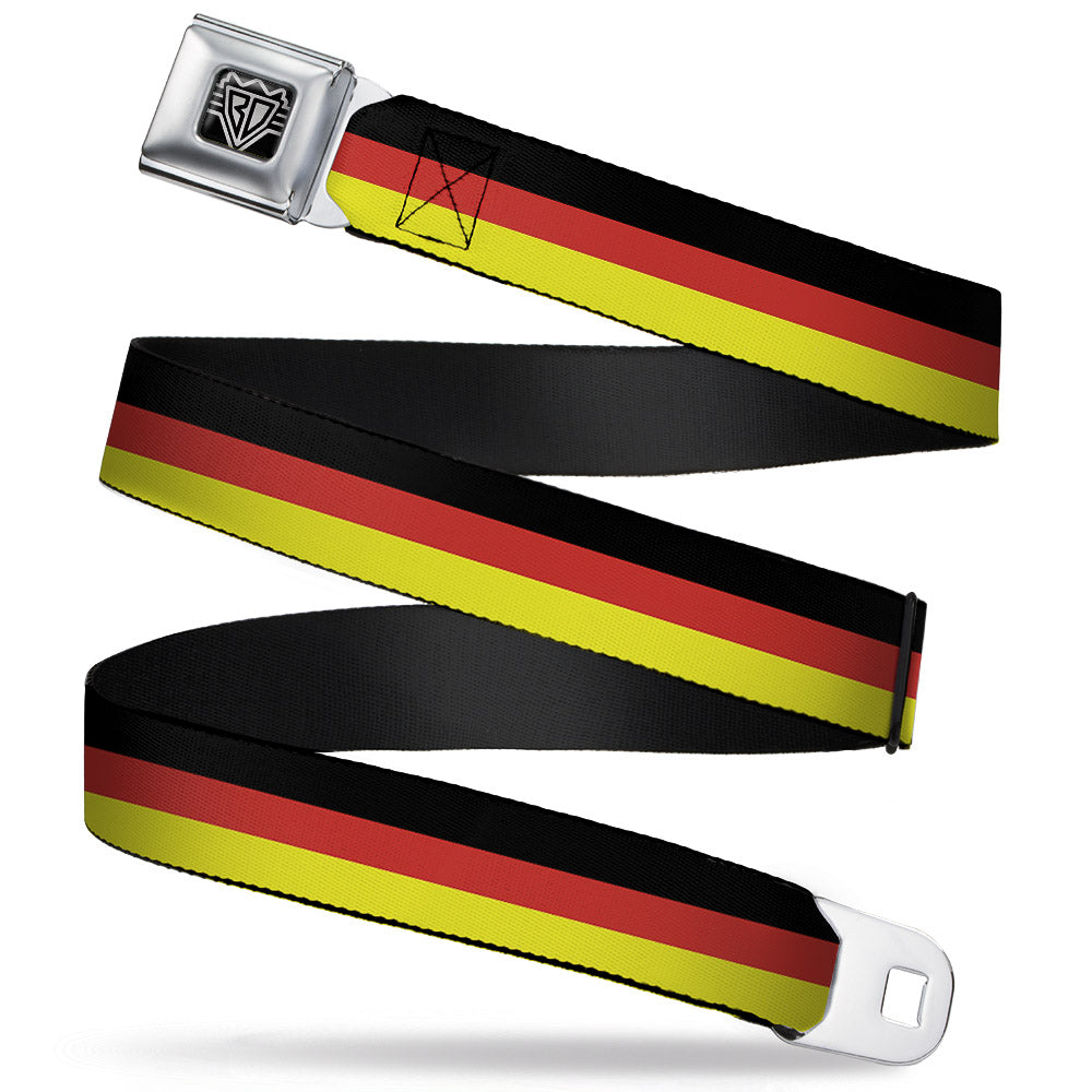 BD Wings Logo CLOSE-UP Full Color Black Silver Seatbelt Belt - Stripes Black/Red/Yellow Webbing Seatbelt Belts Buckle-Down