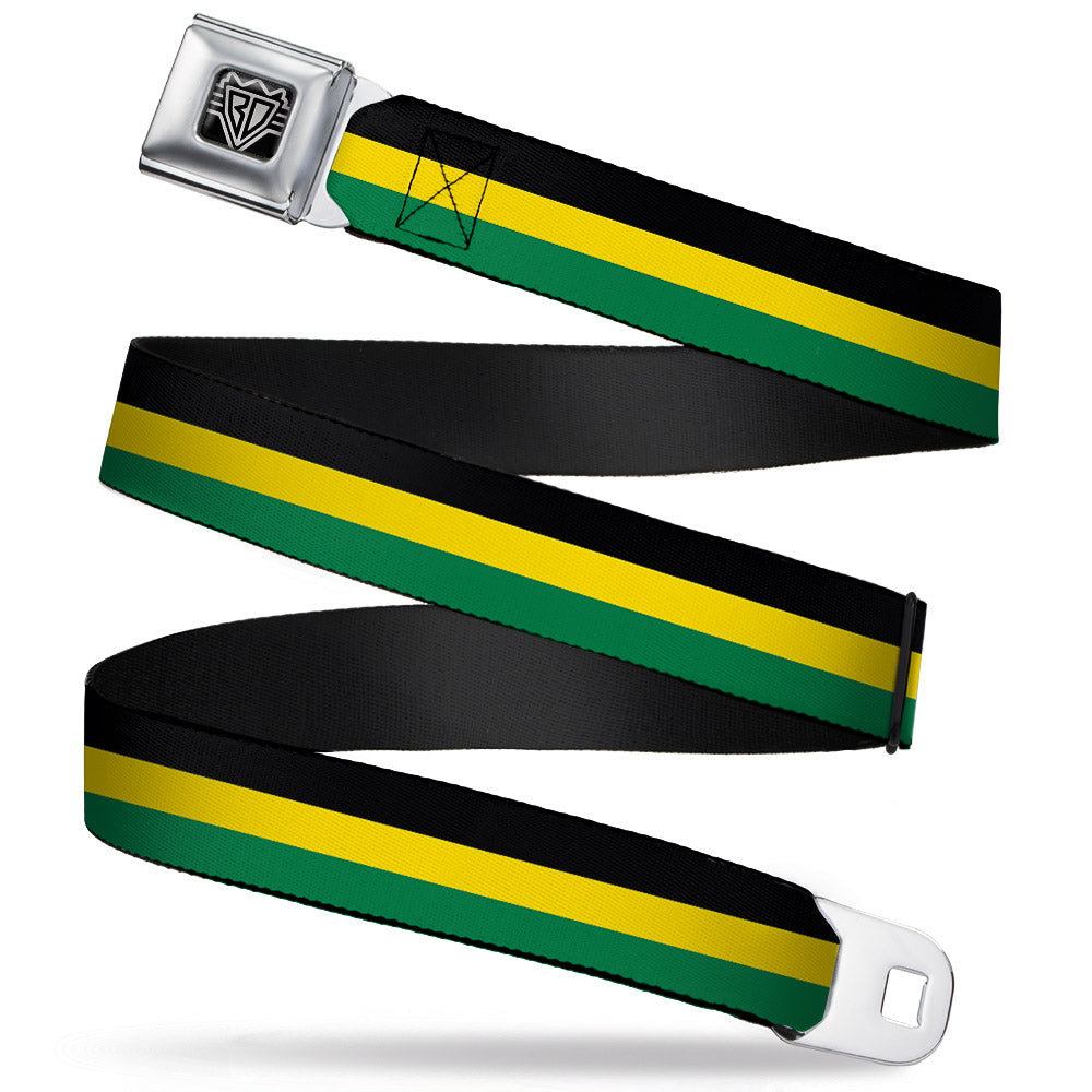 BD Wings Logo CLOSE-UP Full Color Black Silver Seatbelt Belt - Stripes Black/Yellow/Green Webbing Seatbelt Belts Buckle-Down