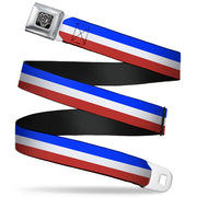BD Wings Logo CLOSE-UP Full Color Black Silver Seatbelt Belt - Stripes Blue/White/Red Webbing Seatbelt Belts Buckle-Down