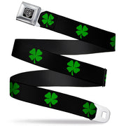 BD Wings Logo CLOSE-UP Full Color Black Silver Seatbelt Belt - St. Pat's Black/Green Webbing Seatbelt Belts Buckle-Down
