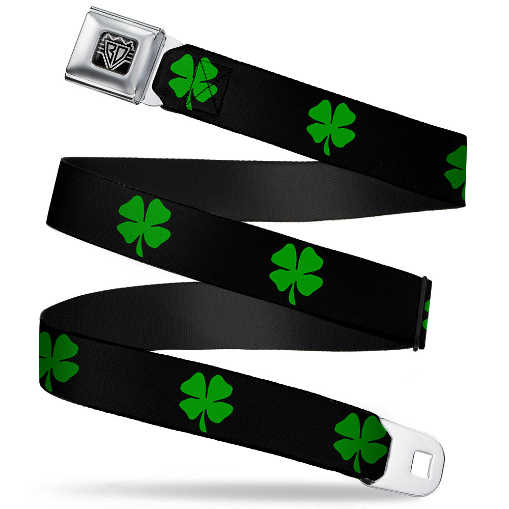 BD Wings Logo CLOSE-UP Full Color Black Silver Seatbelt Belt - St. Pat's Black/Green Webbing Seatbelt Belts Buckle-Down