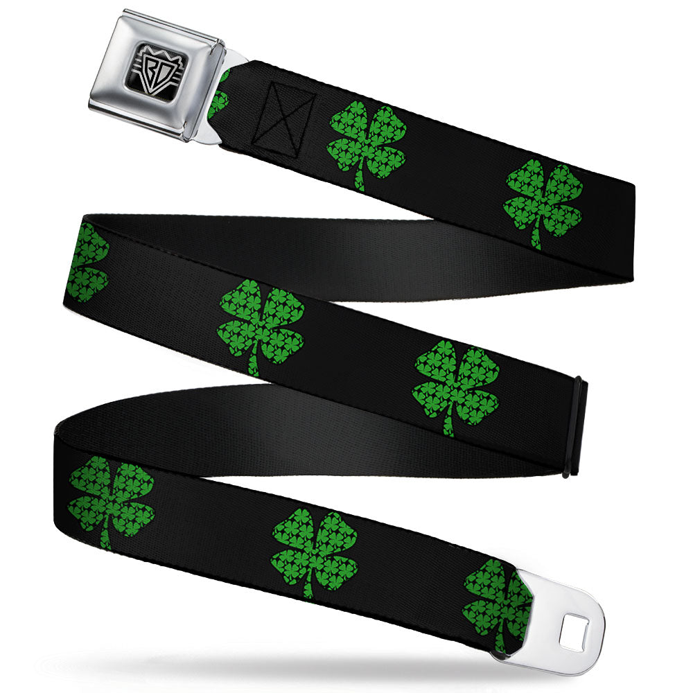 BD Wings Logo CLOSE-UP Full Color Black Silver Seatbelt Belt - St. Pat's Black/Clovers Webbing Seatbelt Belts Buckle-Down