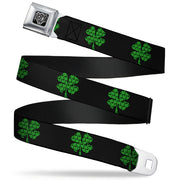 BD Wings Logo CLOSE-UP Full Color Black Silver Seatbelt Belt - St. Pat's Black/Clovers Webbing Seatbelt Belts Buckle-Down