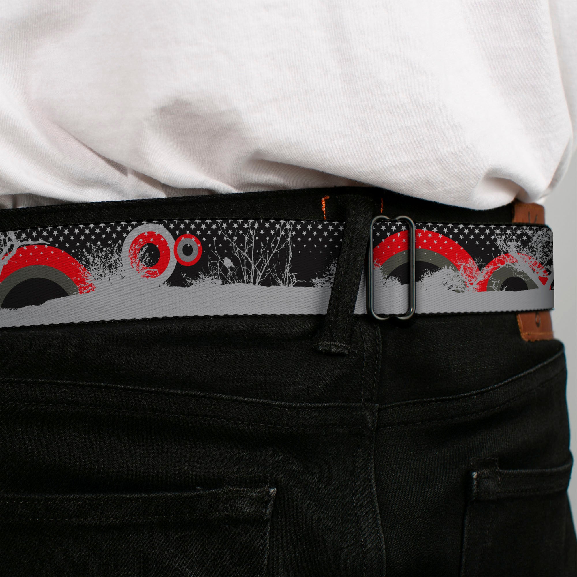 BD Wings Logo CLOSE-UP Full Color Black Silver Seatbelt Belt - Starry Forest Webbing Seatbelt Belts Buckle-Down