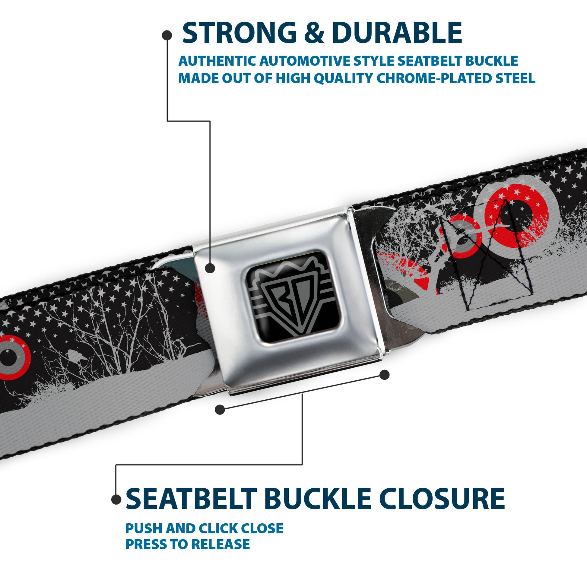 BD Wings Logo CLOSE-UP Full Color Black Silver Seatbelt Belt - Starry Forest Webbing Seatbelt Belts Buckle-Down
