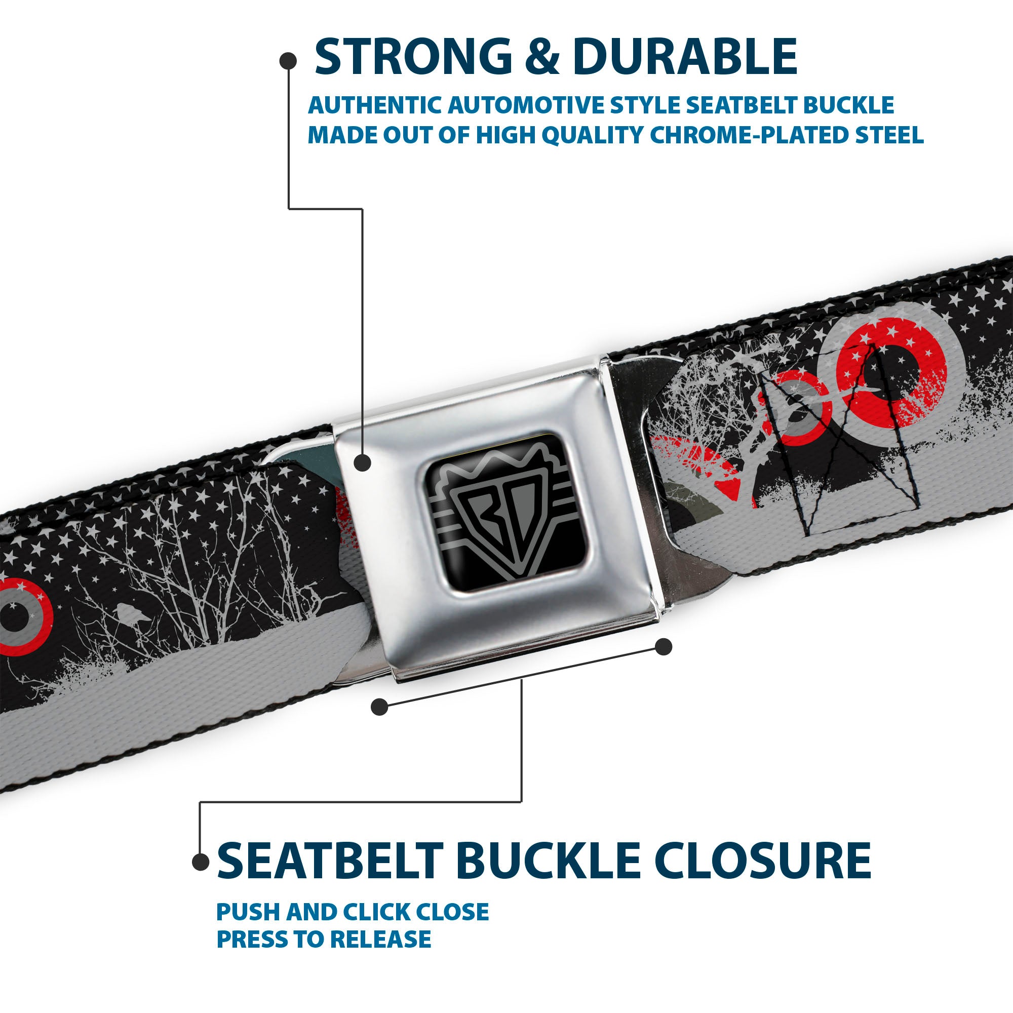BD Wings Logo CLOSE-UP Full Color Black Silver Seatbelt Belt - Starry Forest Webbing Seatbelt Belts Buckle-Down