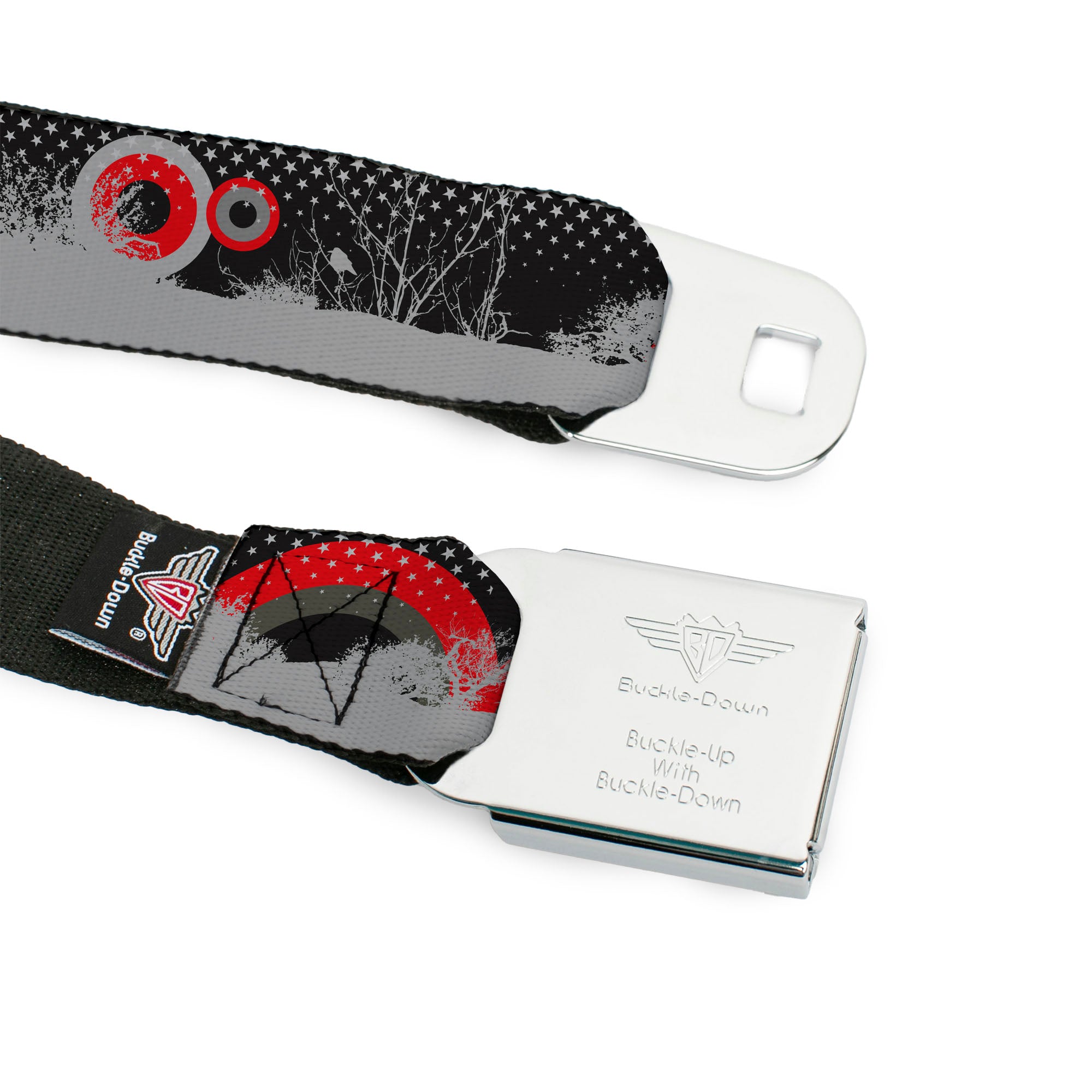 BD Wings Logo CLOSE-UP Full Color Black Silver Seatbelt Belt - Starry Forest Webbing Seatbelt Belts Buckle-Down