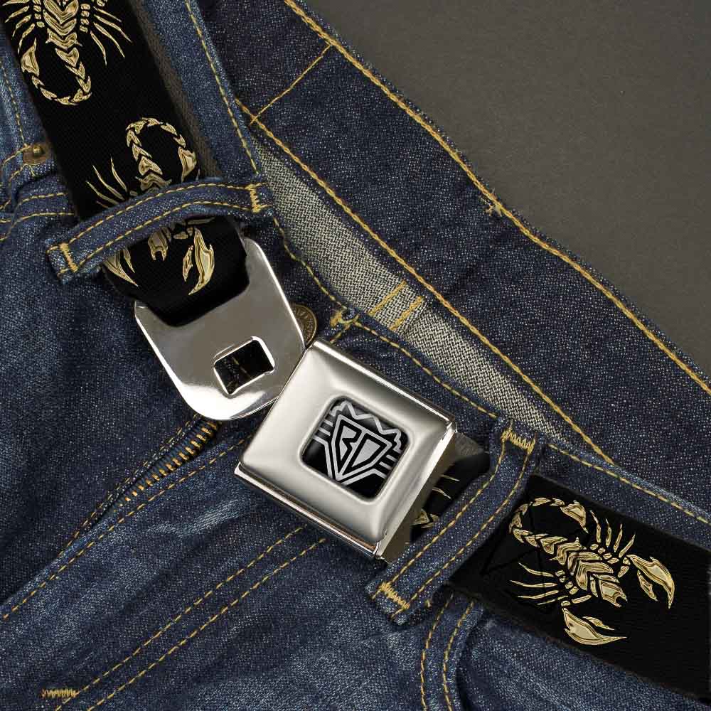BD Wings Logo CLOSE-UP Full Color Black Silver Seatbelt Belt - Scorpion Webbing Seatbelt Belts Buckle-Down