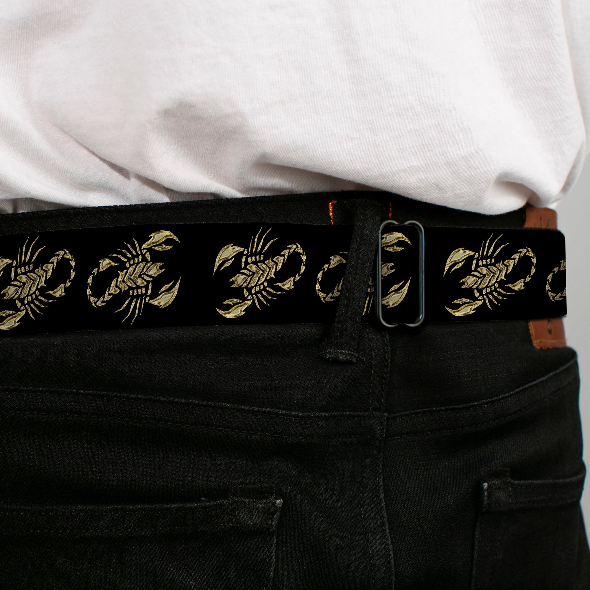 BD Wings Logo CLOSE-UP Full Color Black Silver Seatbelt Belt - Scorpion Webbing Seatbelt Belts Buckle-Down