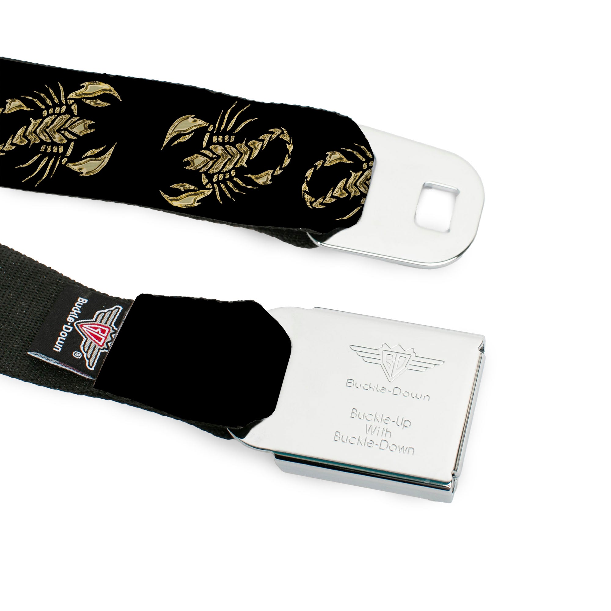 BD Wings Logo CLOSE-UP Full Color Black Silver Seatbelt Belt - Scorpion Webbing Seatbelt Belts Buckle-Down