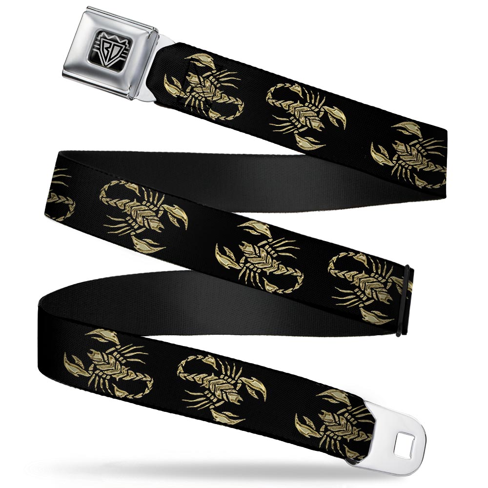 BD Wings Logo CLOSE-UP Full Color Black Silver Seatbelt Belt - Scorpion Webbing Seatbelt Belts Buckle-Down