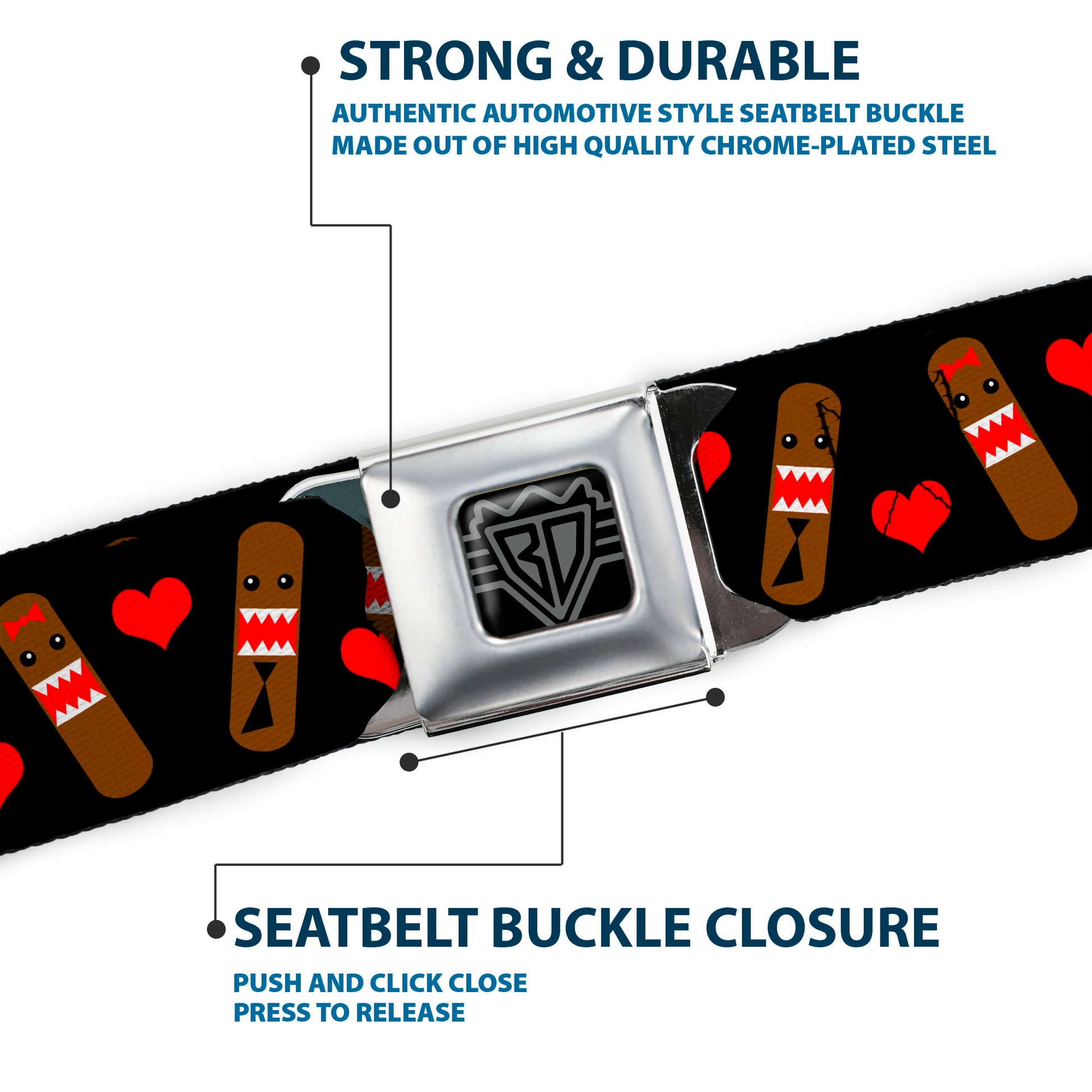 BD Wings Logo CLOSE-UP Full Color Black Silver Seatbelt Belt - Skateboard Love Webbing Seatbelt Belts Buckle-Down