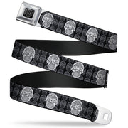 BD Wings Logo CLOSE-UP Full Color Black Silver Seatbelt Belt - Skull Candy Black/Gray/White Webbing Seatbelt Belts Buckle-Down