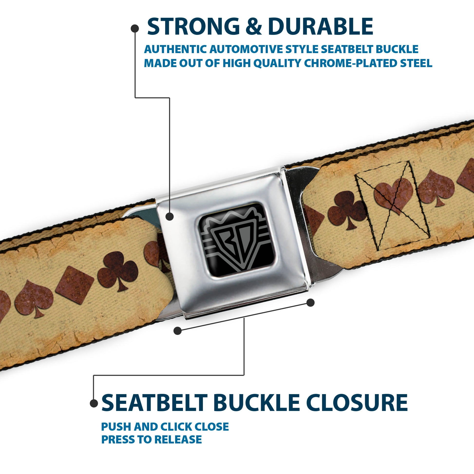 BD Wings Logo CLOSE-UP Full Color Black Silver Seatbelt Belt - Suits Tan Stone Webbing Seatbelt Belts Buckle-Down